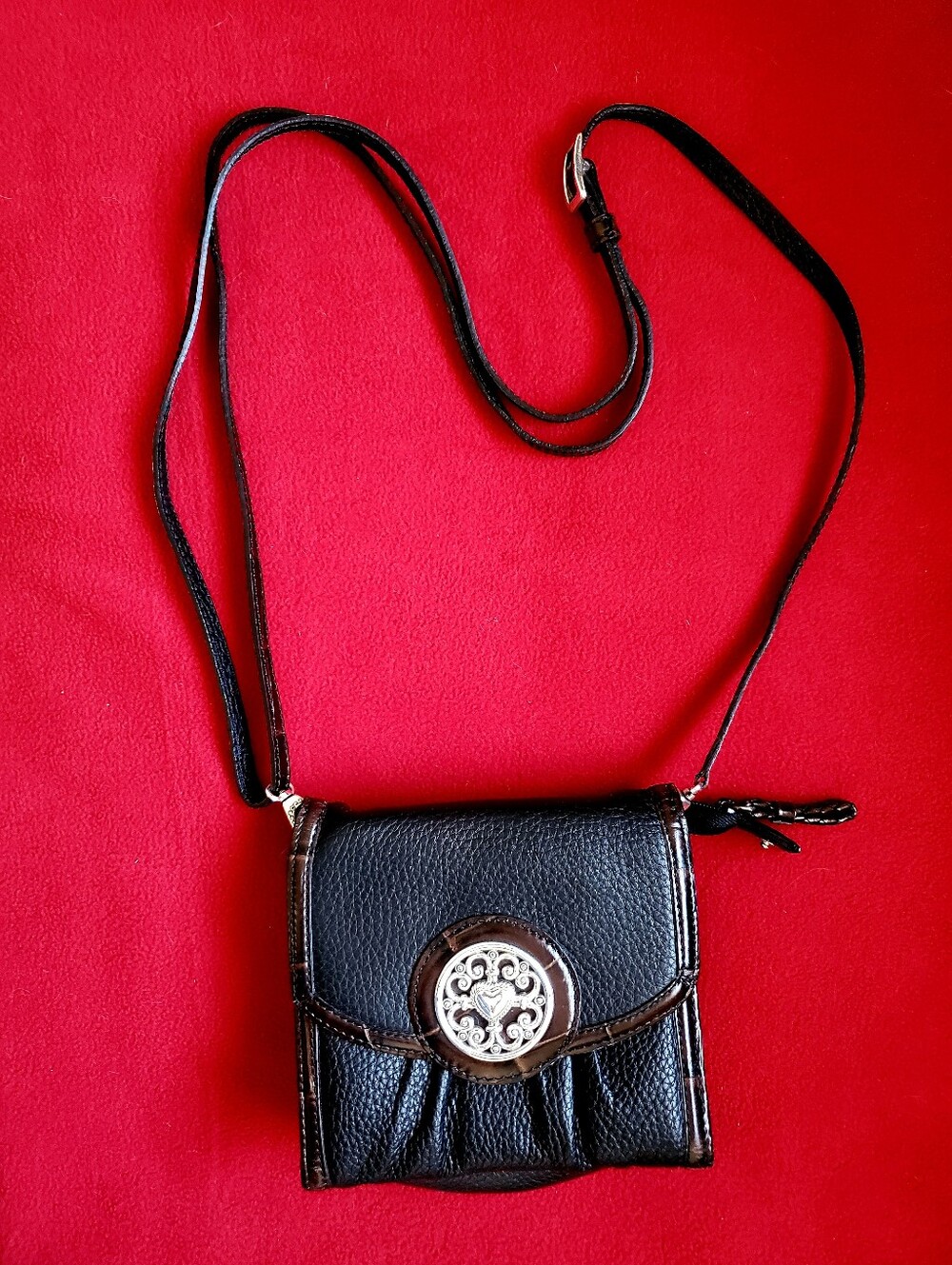 VINTAGE BRIGHTON Black/Brown Croc Trim Cross Body Bag